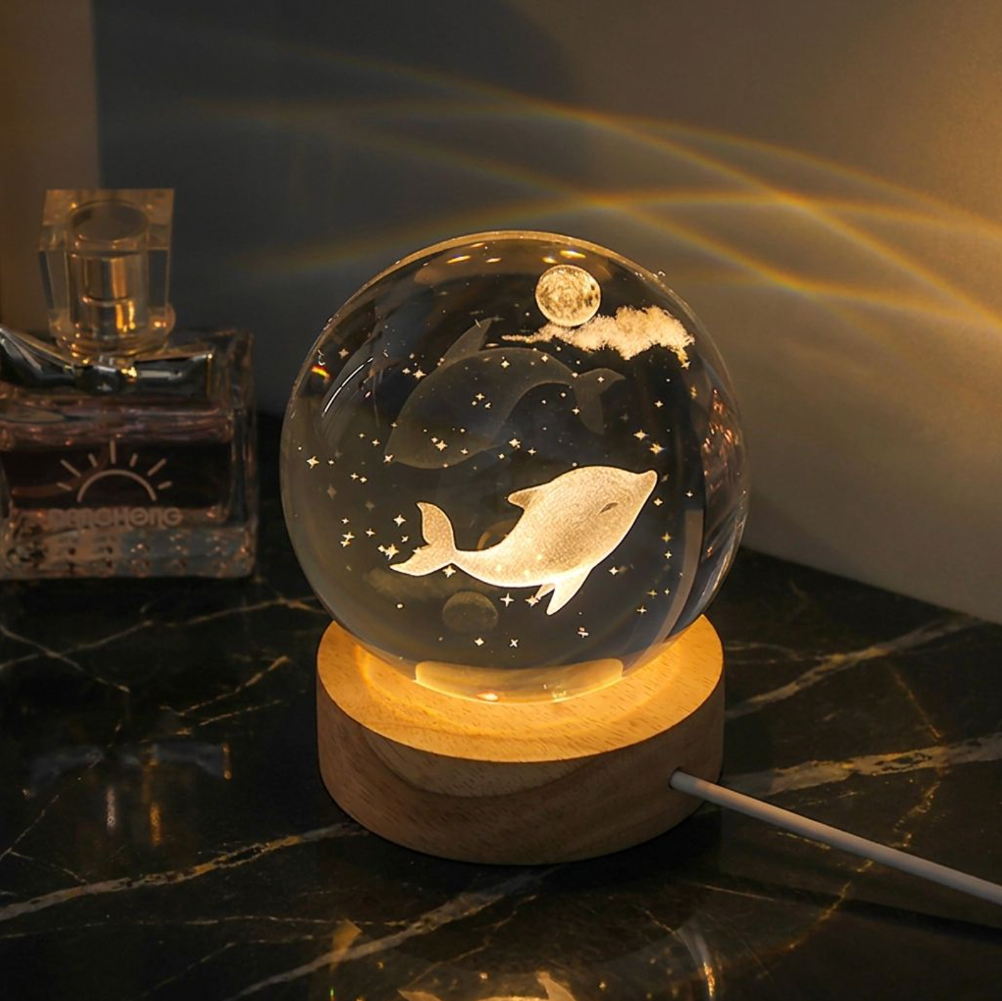 3D Engraved Crystal Globe – Illuminated Glass World Globe Decorative Gift