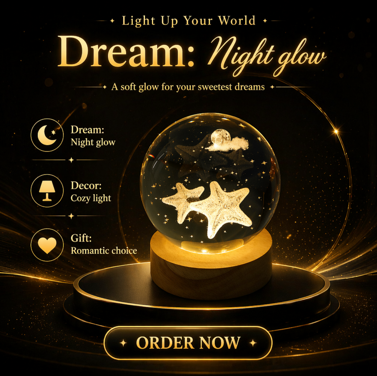 3D Engraved Crystal Globe – Illuminated Glass World Globe Decorative Gift